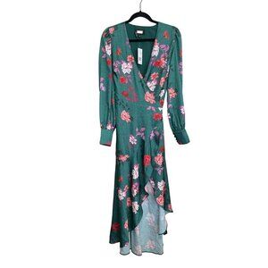Alexia Admor Maxi Dress Green Floral Wrap Tie Long Sleeve Sz 4 NWT